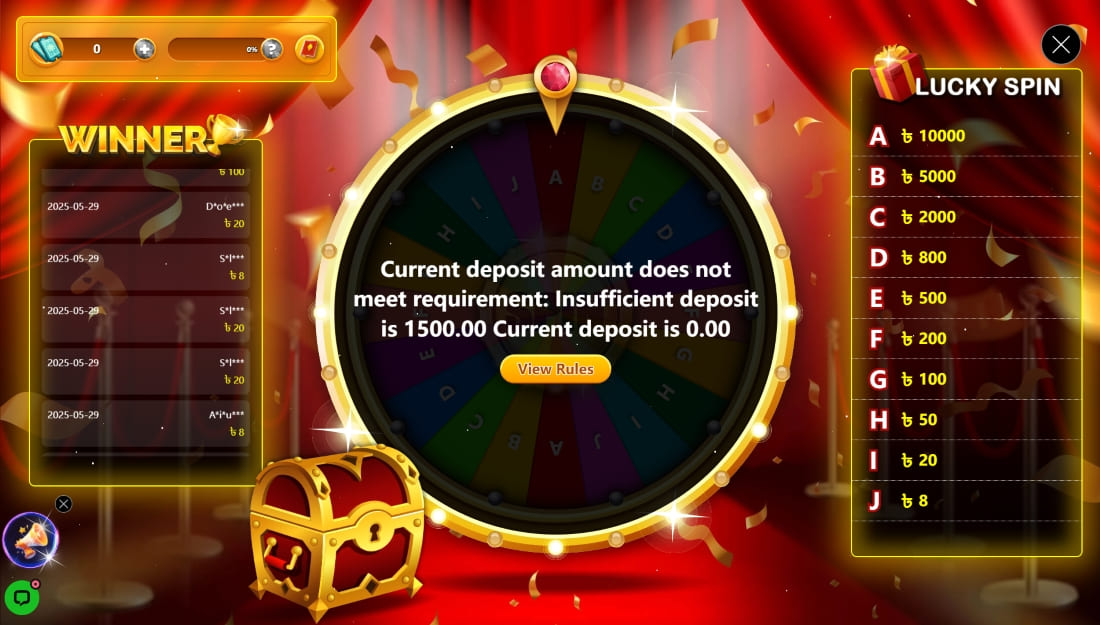 Lucky spin feature on JitaAce casino showing prize wheel, winner list, and reward tiers