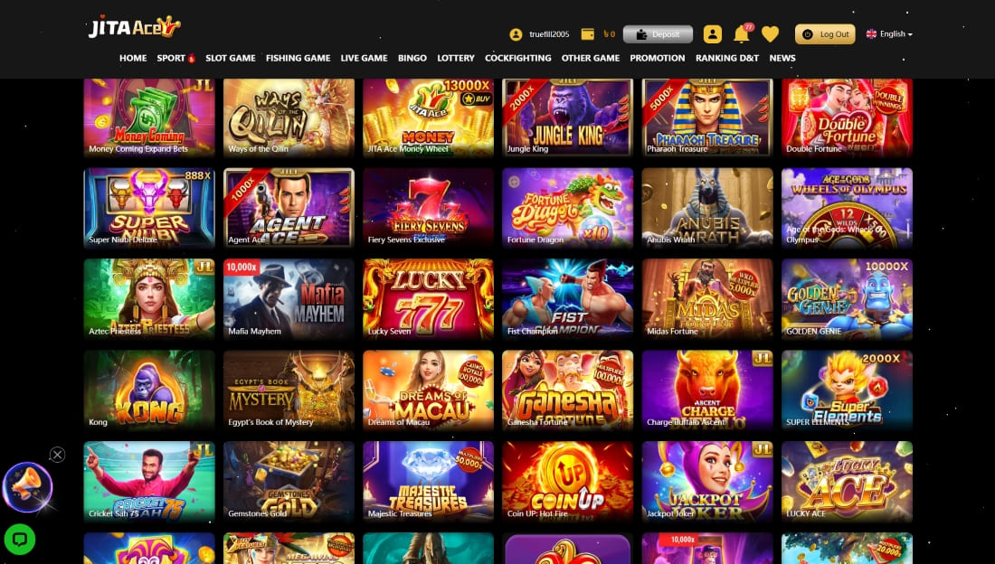 Grid of popular slot games on JitaAce showing themes like animals, adventure, and fortune